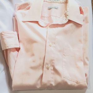 CHRISTIAN DIOR PINK PINSTRIPE COTTEN BLEND BUTTON UP DRESS SHIRT 16 32-33